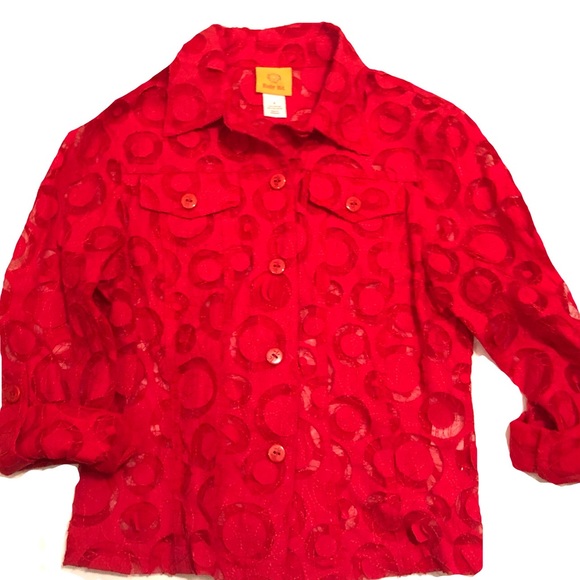 Ruby Rd. Red sheer button collar top - Picture 9 of 9